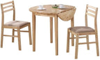CARTESIAN 3-Piece Drop Leaf Dining Set, Natural Wood Table and 2 Chairs with Beige Cushions, Small Space Kitchen Furniture