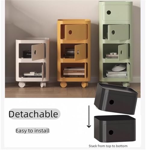 Movable Square Nightstand, Plastic Side Table with Universal Wheels, Multifunctional Side for Bathroom, Office and Living Room(Light-Green,3tiers)