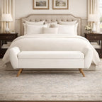 HomePop Modern Storage Bench with Wood Legs |Homepop Home Décor|Bench with Storage for Living Room & Bedroom - Cream Woven