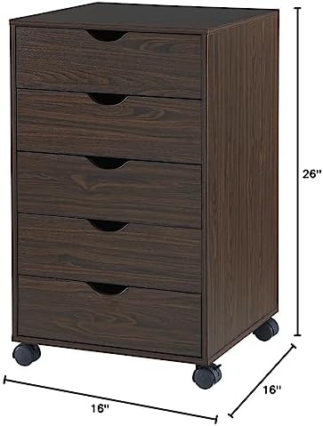 Naomi Home Under Desk Office File Cabinet with 5 Drawers, Rolling Storage Organizer with Lockable Wheels, Handle-Free Design & Spacious Top Surface, Compatible Cabinet for Home Office - Espresso