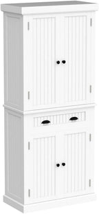 HLR Freestanding Kitchen Pantry Cabinet with Doors and Adjustable Shelves, Storage for Kitchen, Living Room Dining Room, White 30''D x 16''W x 72''H