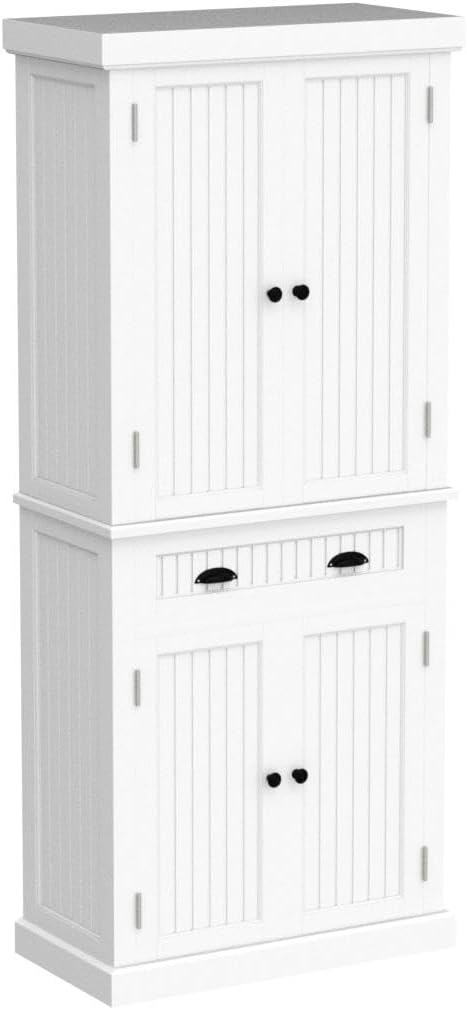 HLR Freestanding Kitchen Pantry Cabinet with Doors and Adjustable Shelves, Storage for Kitchen, Living Room Dining Room, White 30''D x 16''W x 72''H