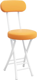 Folding Stool with Backrest, Cushioned Padded Leather Round Portable Foldable Bar Stool Chair for Kitchen(Orange)