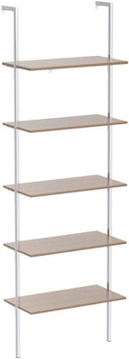 Karl home Oak 5 Tier Wall Mount Ladder Shelf, Metal Frame Open Bookcase