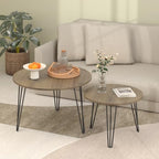 Round Nesting Coffee Tables Set of 2, Marble Grain Top Modern Side Tables | Modern Nesting Coffee Tables, Circular Marble Effect Tabletop Stackable End Tables, Hairpin Leg Side Table for Home Decor