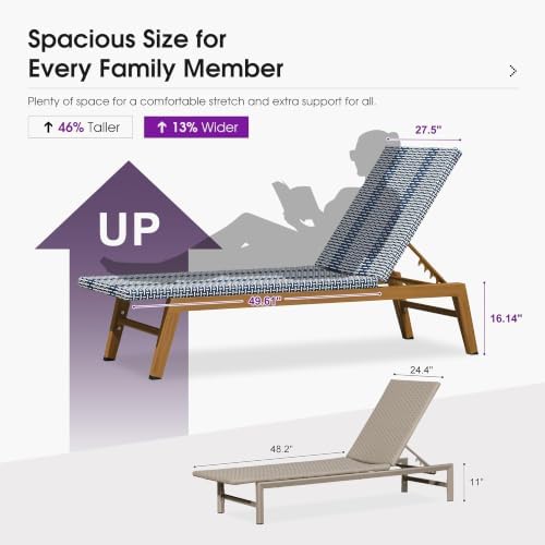 PURPLE LEAF Chaise Lounge Chair Wood Grain Aluminum Set of 2, Dark Blue | 3-Year Color Retention PE Rattan, 2.4" Thickened Aluminum Frame, 16.14" Knee-Friendly Height, French-Inspired Style