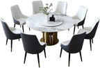Montary 9 Piece Modern Dining Table Set of 8, Round 59" D Faux Marble Kitchen Table with Lazy Susan, Sintered Stone and Metal Dining Room Table with 8 Dining Chairs, for Home, Living Room