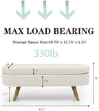 43.5" Ottoman with Storage, Storage Ottoman Bench with Safety Hinge, Linen End of Bed Bench, Upholstered Entryway Bench for Bedroom, Living Room & Window, Holds up to 330 lb, Beige
