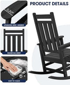 KINGYES Oversized Outdoor Rocking Chair Set of 2, HDPE Patio Rockers, Black | | All-Weather Patio Rocking Chairs for Porch | High Back & Wide Seat for Garden, Lawn