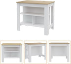 3-Shelf Kitchen Island White and Light Oak with Particle Board | Transitional kitchen island with 3 shelves and ample storage for meal prepping