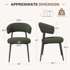 Dining Chairs Set of 4, Mid Century Modern Kitchen Chairs, Boucle Upholstered Dining Chair with Curved Backrest & Metal Legs for Kitchen Dining Room, Green