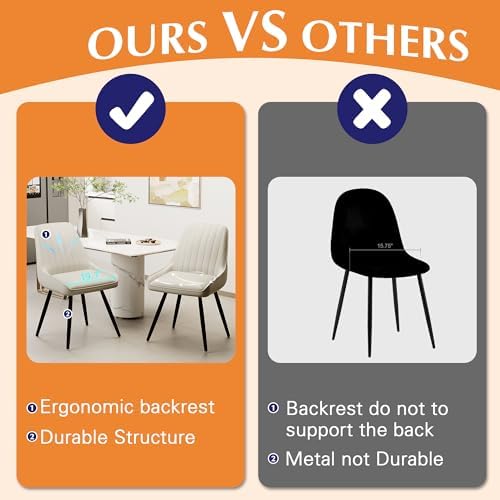Alunaune Modern Dining Chairs Set of 6, Mid Century Upholstered Kitchen Chairs Anti Scratch Armless Leisure Accent Chair, Living Room Faux Leather Desk Side Chair with Metal Legs-Beige
