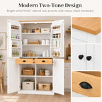 71" Tall Kitchen Pantry Storage Cabinet with 8 Door Shelves and 2 Storage Compartments, Two-Tone Freestanding Food Pantry Cabinet with Adjustable Shelves for Kitchen, Dining Room