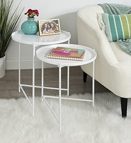 Kate and Laurel Ulani Modern Nesting Side Table, Set of 2, White, Sophisticated Glam End Tables for Storage and Display