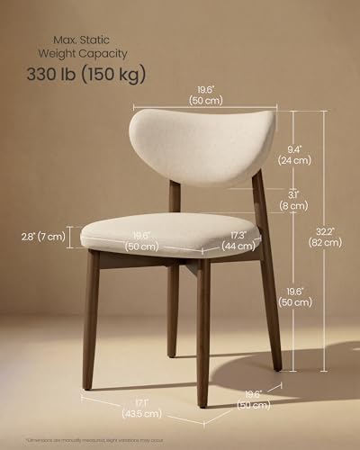 VASAGLE Wooden Dining Chairs Set of 4, Upholstered Kitchen Chairs | Solid Wood Legs, Ergonomic Curved Backrest, Built-in Handle, Mid Century Modern, for Kitchen Dining Vanity, Cappuccino Beige
