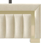 HOME DESIGN Olathe King Size Upholstered Panel Bed Frame, Vertical Channel Tufted Headboard with Gold Metal Accent, Velvet Fabric, Platform Design, Box Spring Required, Beige