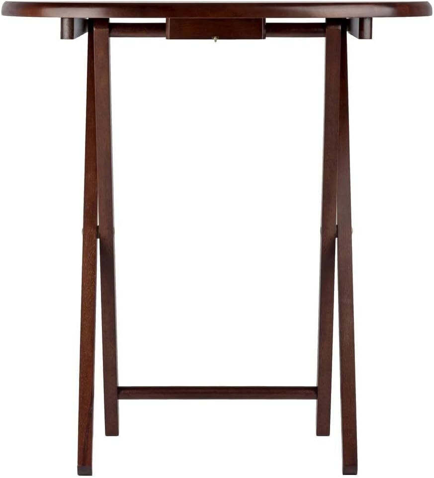 Furnifact Solid Wood Brown 5 Piece TV Trays Set Includes 4 Small Folding Tables with Oval Tops and Storage Stand, Ideal TV Tables for Eating Or Dinner Tray Table