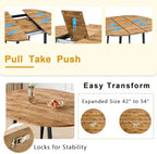 Wood Dining Table Set for 6｜ 42" Round to 54" Oval Dining Table Set for 6｜Wood Extendable Dining Room Table with Thick Cushion PU Chairs｜Stable and Sturdy｜Space Saving｜Easy Assembly