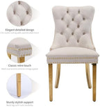 Velvet Dining Chairs Set of 6, Mid Century Tufted Dining Room Chairs with Nailhead Back Ring, Metal Legs, Modern Style for Kitchen, sillas de comedor (Beige, Golden Legs, 6 Pcs)