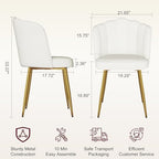 VECELO Velvet Dining Chairs Set of 2, Modern Upholstered Kitchen Chairs with Thick Cushions, Curved Padded Backrest and Metal Legs, for Kitchen, Dining Room, Living Room, White
