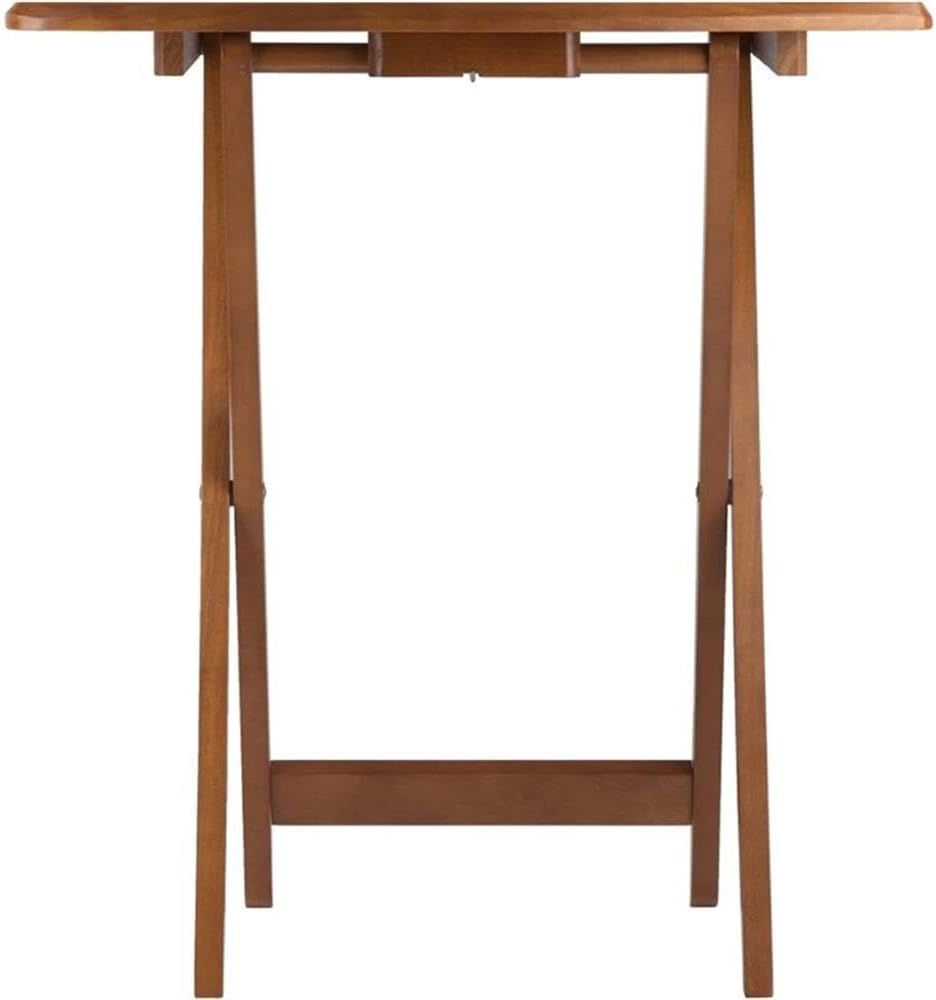 Pemberly Row 24" W x 12" D Transitional Oversized Solid Wood Snack Table Set with Storage Stand, Curved Sides, Rounded Corners, X-Frame Bases, No Assembly Required, in Brown Finish (Set of 5)