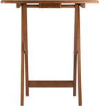 Pemberly Row 24" W x 12" D Transitional Oversized Solid Wood Snack Table Set with Storage Stand, Curved Sides, Rounded Corners, X-Frame Bases, No Assembly Required, in Brown Finish (Set of 5)