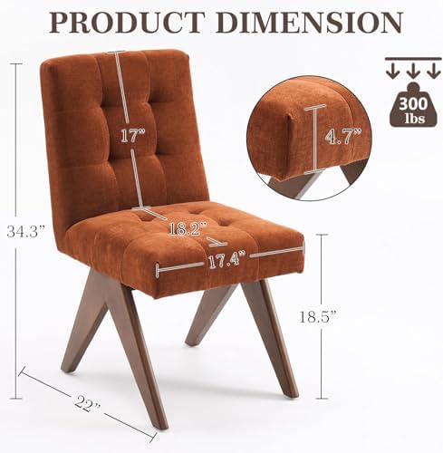 Rowill Modern Upholstered Dining Chairs Parsons Chair Linen Fabric Kitchen Chairs Tufted Armless Dining Room Chairs with Wood Legs Set of 4, Burnt Orange