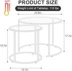 aboxoo White Nesting Glass Table Set of 2, Small Glass Round Nesting Tables for Living Room Bedroom, Accent Tea Table with Metal Frame Modern Industrial Simple
