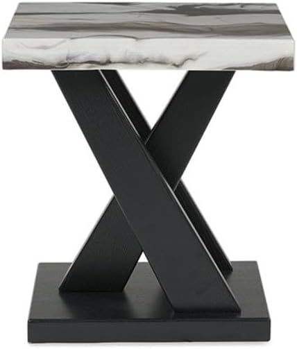 BOWERY HILL Coffee Table Set, 3-Piece, Faux White Marble Tops, Black Wood Frames, Built-in Casters, Includes 1 Coffee Table and 2 End Tables, Contemporary Living Room Furniture Set