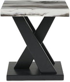 BOWERY HILL Coffee Table Set, 3-Piece, Faux White Marble Tops, Black Wood Frames, Built-in Casters, Includes 1 Coffee Table and 2 End Tables, Contemporary Living Room Furniture Set