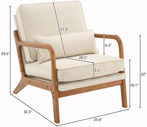 Bonnlo Fine Beige Accent Chairs Set of 2, Upholstered Mid Century Modern Lounge Fabric Chairs Reading Chairs Side Sitting Chair Solid Wood Farmhouse Armchairs for Living Room, Bedroom, Guest Room