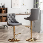 Cinxzar Gold Velvet Bar Stools Set of 4, Swivel Counter Height Bar Stools with Nailheads Trim, Adjustable Barstools for Kitchen Island, Pub, Club (Grey)