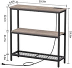 Snughome 3 Tier Narrow 29.5" Console Table with Power Outlets (Grey) | Thin Sofa Side Display Table, Small Entryway Table with 2 USB, 2 Power Outlets, Behind Couch Table, for Living Room, Hallway