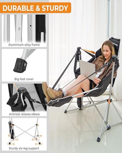 KingCamp Hammock Chair with Footrest, Heavy Duty Swinging Chairs 400lbs | Folding Hammock Camping Chair, Oversized Rocking Chair with Cup Holder, Portable Camp Chairs for Outdoor Beach Lawn RV Sports