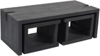 Pemberly Row 3-Piece Cocktail Table Set, Reclaimed Solid Wood, Ebony Gray Finish, Includes 1 Coffee Table and 2 End Tables, Mid-Century Modern Style, Unique Carvings for Living Room Decor