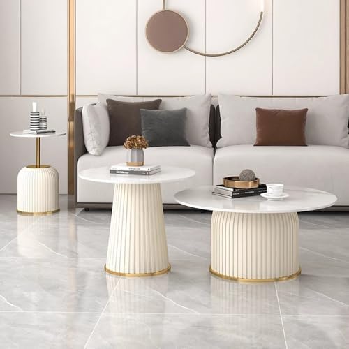 Modern Coffee Table Central end Tables for Living Room, Multifunctional Tea Snacks Center Table with Marble Desktop, Round Coffee Tables for Bedroom, Sofa, Indoor, Couch, Parlor, Dinning Room
