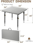 FanttikOutdoor Folding Card Table 34" Square, 2 Heights, Picnic Party Game | Fold-in-Half Utility Plastic Portable Table with Collapsible Legs & Carrying Handle, Heavy Duty, Zeta S4 Pro