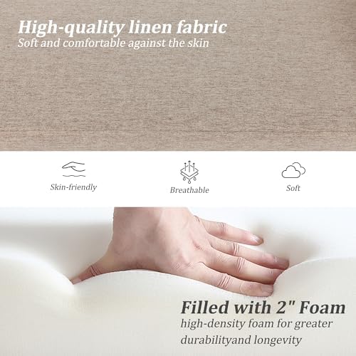 Linen Fabric Bench for Bedroom End of Bed, 60.5 inch Upholstered Linen Fabric Storage Bench Ottoman Bench with Rolled Arms, Button-Tufted Ottoman for Living Room, Entryway (Oatmeal)