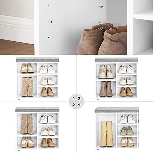 VASAGLE Shoe Bench with Cushion, 10 Compartments, 11.8 x 40.9 x 18.9 Inches | Entryway Storage Bench with Padded Seat, for Bedroom, Cloud White and Dove Gray, CUSTOS Collection ULHS10WT