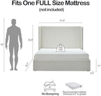 Full Size Upholstered Platform Bed Frame, 53.5" High Headboard Carmen Wingback Beds, Tall Headboard Floor Bed Frames, No Box Spring Needed No Noise, Minimalist, Textured Ivory