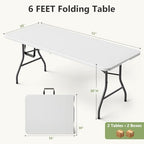 Folding Table 2 Pack, 6 FT Foldable Plastic Table with Carrying Handle, Heavy Duty Portable Fold-in-Half Utility Table for Party, Camping, Banquet, Craft, Wedding, Indoor & Outdoor Use