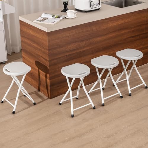 GYMAX Folding Stool, 18in Portable Collapsible Bar Stool with Handle & Steel Frame, 440lbs Sturdy Foldable Lightweight Metal Chair for Outdoor/Indoor Kitchen Home Bar, Assembly Free