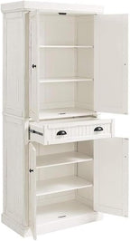HomeStock Kitchen Pantry Cabinet - Large Storage, Adjustable Shelves, Distressed White Finish
