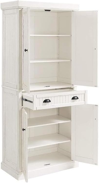 HomeStock Kitchen Pantry Cabinet - Large Storage, Adjustable Shelves, Distressed White Finish