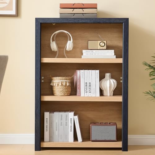 Book Shelf, 3-Tier Bookshelf with Adjustable Shelves,Free Standing Modern 48'' Tall Bookcase with Open Display Storage,Floor Vintage Bookshelves for Living,Office (2, Gray Black / Natural, 3-Tier)