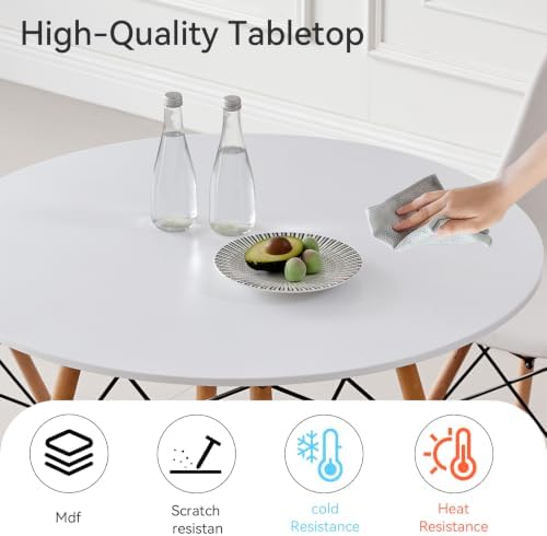 5-Piece Round Dining Set, 35.5" Kitchen Table Chairs Set of 4 | Space Saving Furniture, Plastic Seats, Solid Wood Legs, for Living Room Apartment Office Home, White