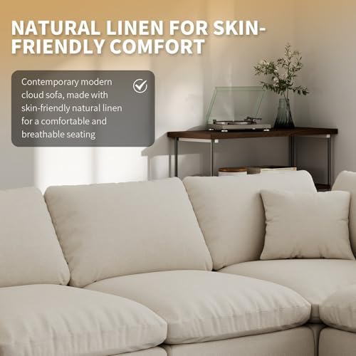 Modern Sectional Linen Couch for Living Room V Shape Sofas,5 Seat with Ottoman Modular Cloud Sofas with Ottoman,Couches Cushion Covers Removable,Cozy Feather Down Sofa for Apartment Khaki
