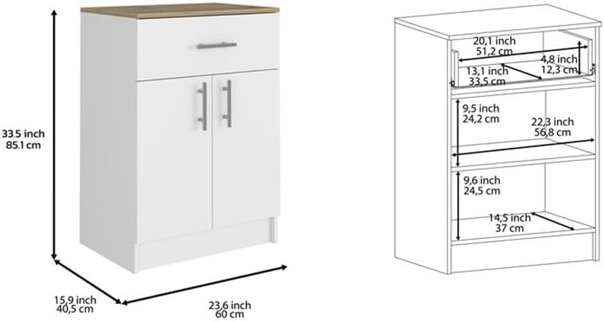 DEPOT E-SHOP Barbados Pantry Organizer Cabinet with One Drawer, Two Interior Shelves, and Two Doors, 33" H, White/Light Oak, Kitchen