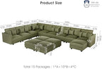 LLappuil 14-Seat Modular Sectional Sofa with Storage, 163" Oversized U-Shaped Corduroy Couch with 10 Throw Pillows, Pet-Friendly Convertible Pit Sofa for Large Spaces, Skin-Friendly, Green