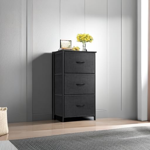 AODK Small Dresser for Bedroom Nightstand with 3 Storage Drawers, Black | Chest of Drawers End Table for Living Room, Closet Dresser with 3 Storage Drawers Organizer Clothes